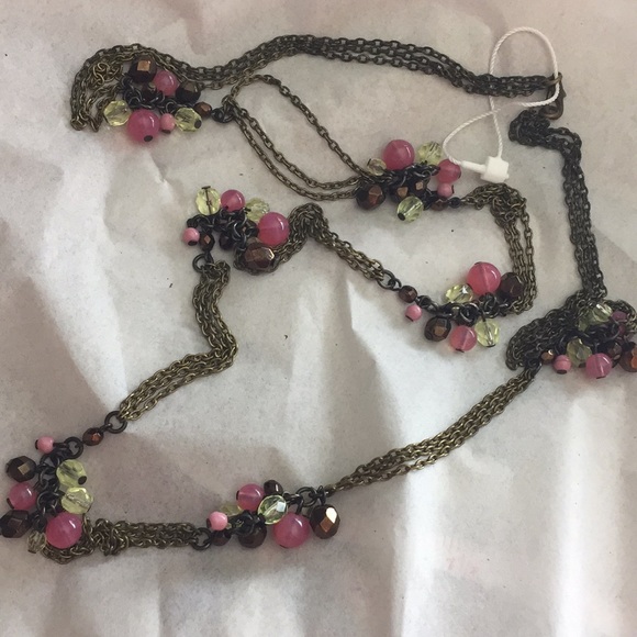 Anthropologie 36”Tri-Strand SemiPrecious Bunches of Gems on Brass/Gold NEW - Picture 8 of 8